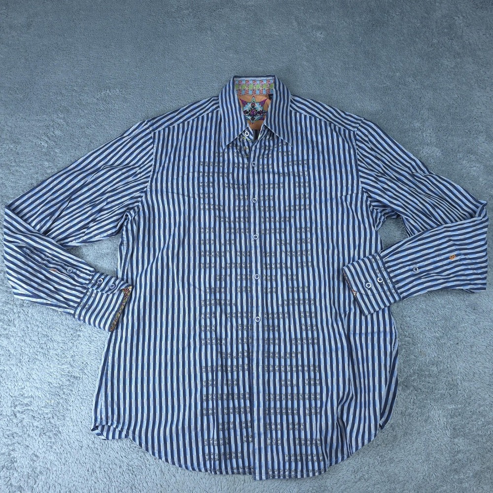 Robert Graham Shirt Mens Medium Blue Striped Long Sleeve Button Up Casual